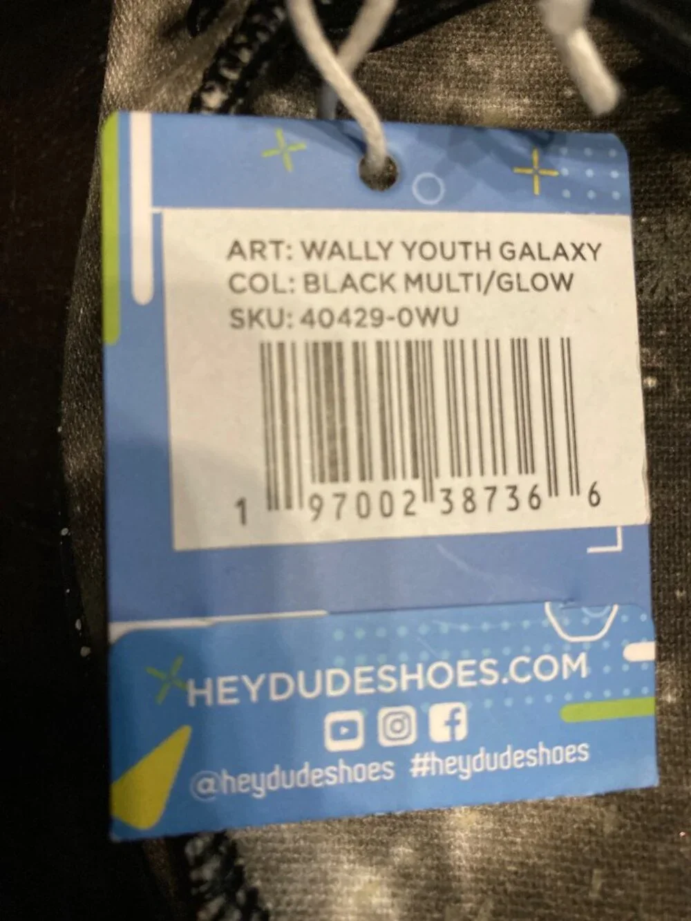 Hey Dude Youth Wally Galaxy Black Glow in the dark Y12 US Brand new with tags.